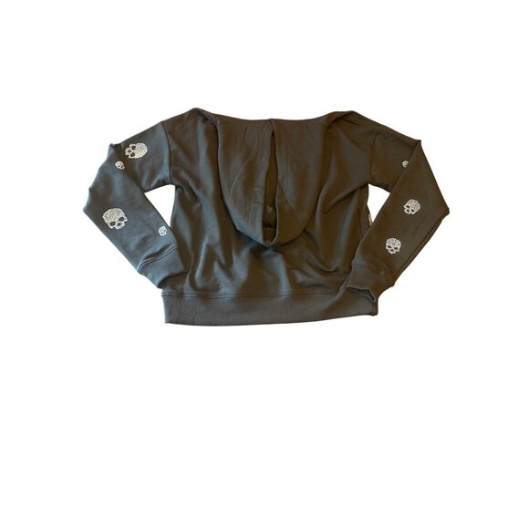 Marled XS Black Rhinestone Skull Hoodie Sweatshirt Halloween Spooky Goth - Picture 6 of 6